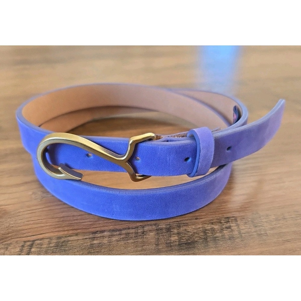 Vineyard Vines Periwinkle Leather Fishhook Women's Thin Belt Med 31-35 Preppy